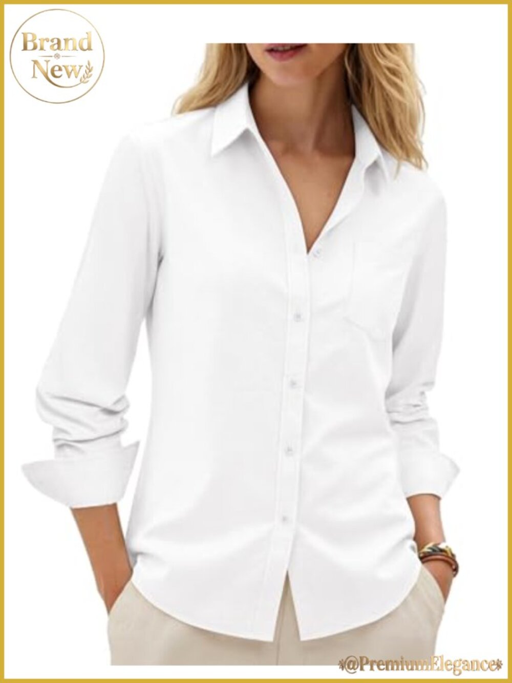 Women's Cotton Oxford Button Down Shirt Long Sleeve Collared Pocket Curved Hem
